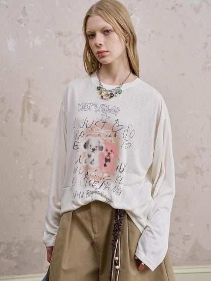 DIDDI MODA Floral Pup Print Tee Overshirt Denim Set