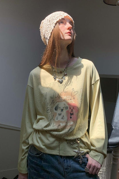 DIDDI MODA Floral Pup Print Tee Overshirt Denim Set