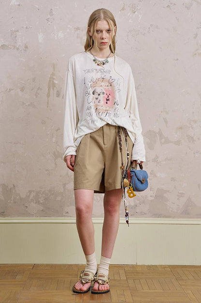 DIDDI MODA Floral Pup Print Tee Overshirt Denim Set