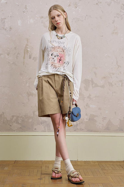 DIDDI MODA Floral Pup Print Tee Overshirt Denim Set