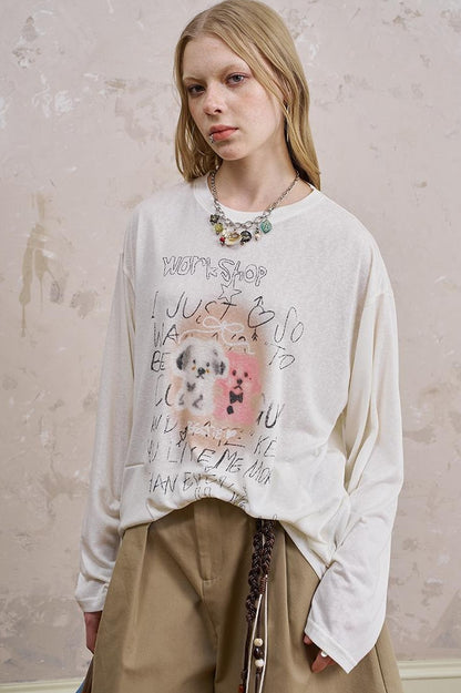 DIDDI MODA Floral Pup Print Tee Overshirt Denim Set