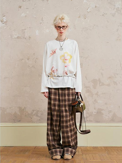 DIDDI MODA Floral Shell Pearl Print Long Sleeve Tee