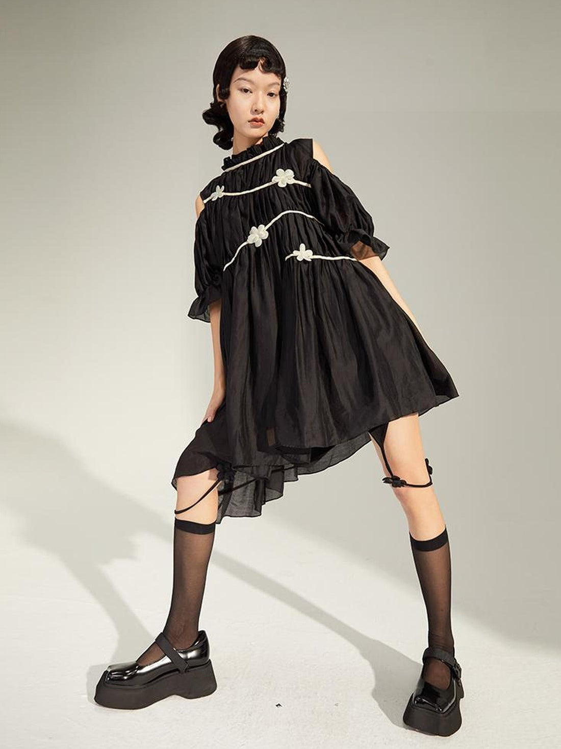 DIDDI MODA Floral Shoulder Bubble Dress