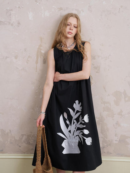 DIDDI MODA Floral Silver V Neck Vacation A Line Dress
