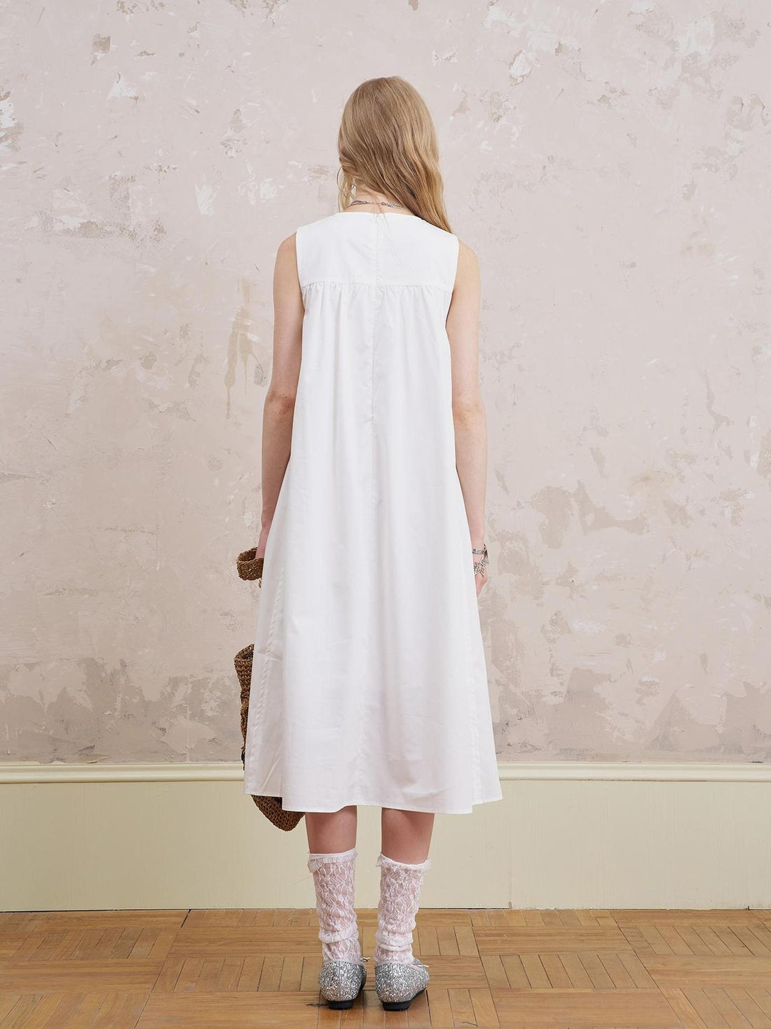 DIDDI MODA Floral Silver V Neck Vacation A Line Dress