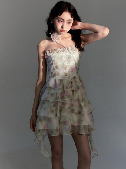 DIDDI MODA Floral Strapless Sundress With Detachable Bloom Choker