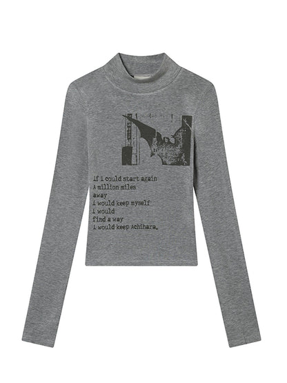 Achihara Bauhaus Lyric Print Merino Turtleneck Tee