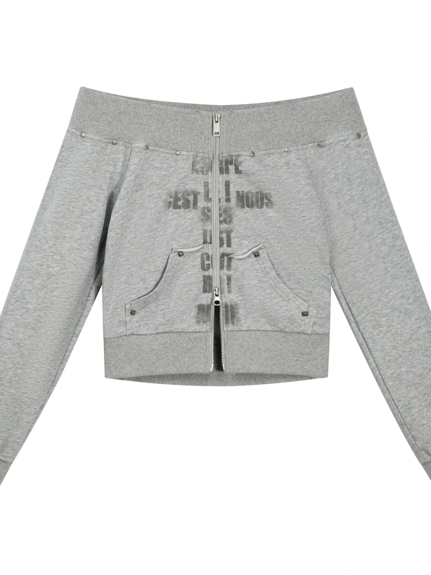 Lost Road Cut Out Print Shoulder Knit Sweatshirt