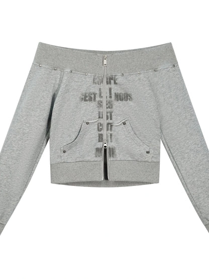 Lost Road Cut Out Print Shoulder Knit Sweatshirt