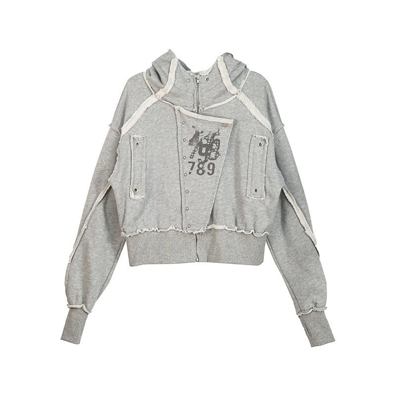 c Distressed Digital Print Hooded Sweatshirt