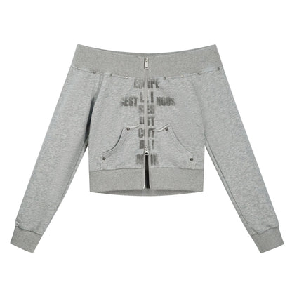 Update c Lost Road Cut Out Print Shoulder Knit Sweatshirt