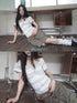 Updateang project Vintage Lace Trimmed V-Neck Button Detail Striped Summer Tee