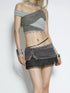 Flowers Birds Market Elastic Lace Splice Layered Mesh Textured Pleated Women&