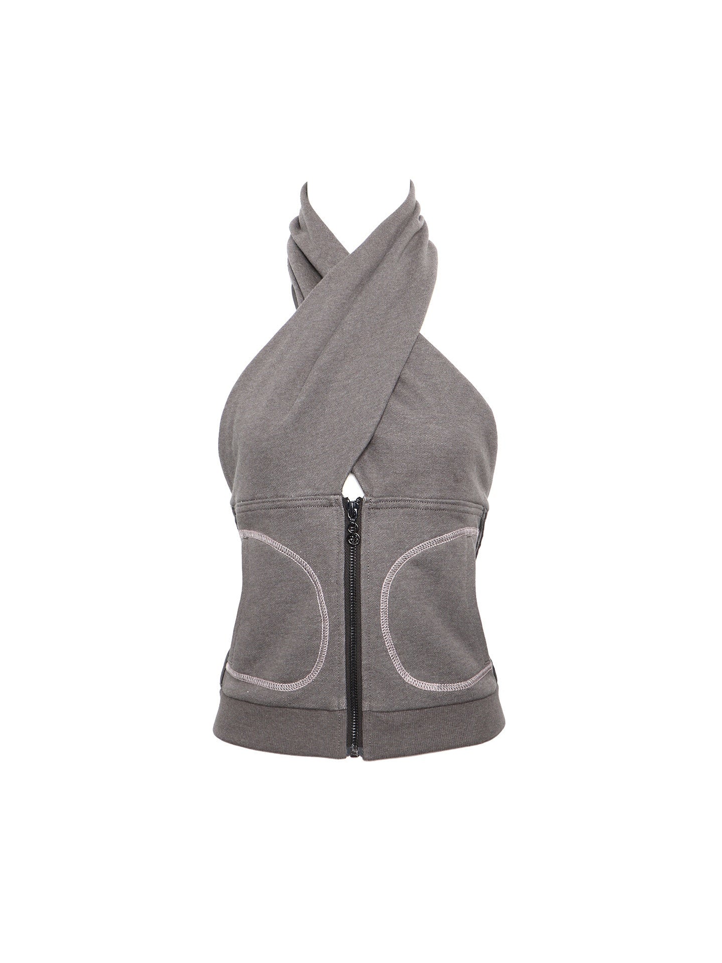 Flowers_Birds_Market_Gray_Ruched_Cross_Neck_Contrast_Stitch_Patch_Pocket_Women&