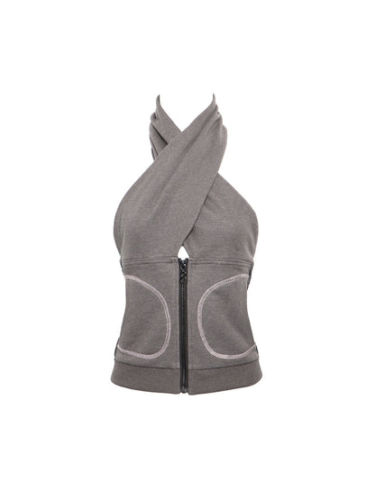 Flowers_Birds_Market_Gray_Ruched_Cross_Neck_Contrast_Stitch_Patch_Pocket_Women&