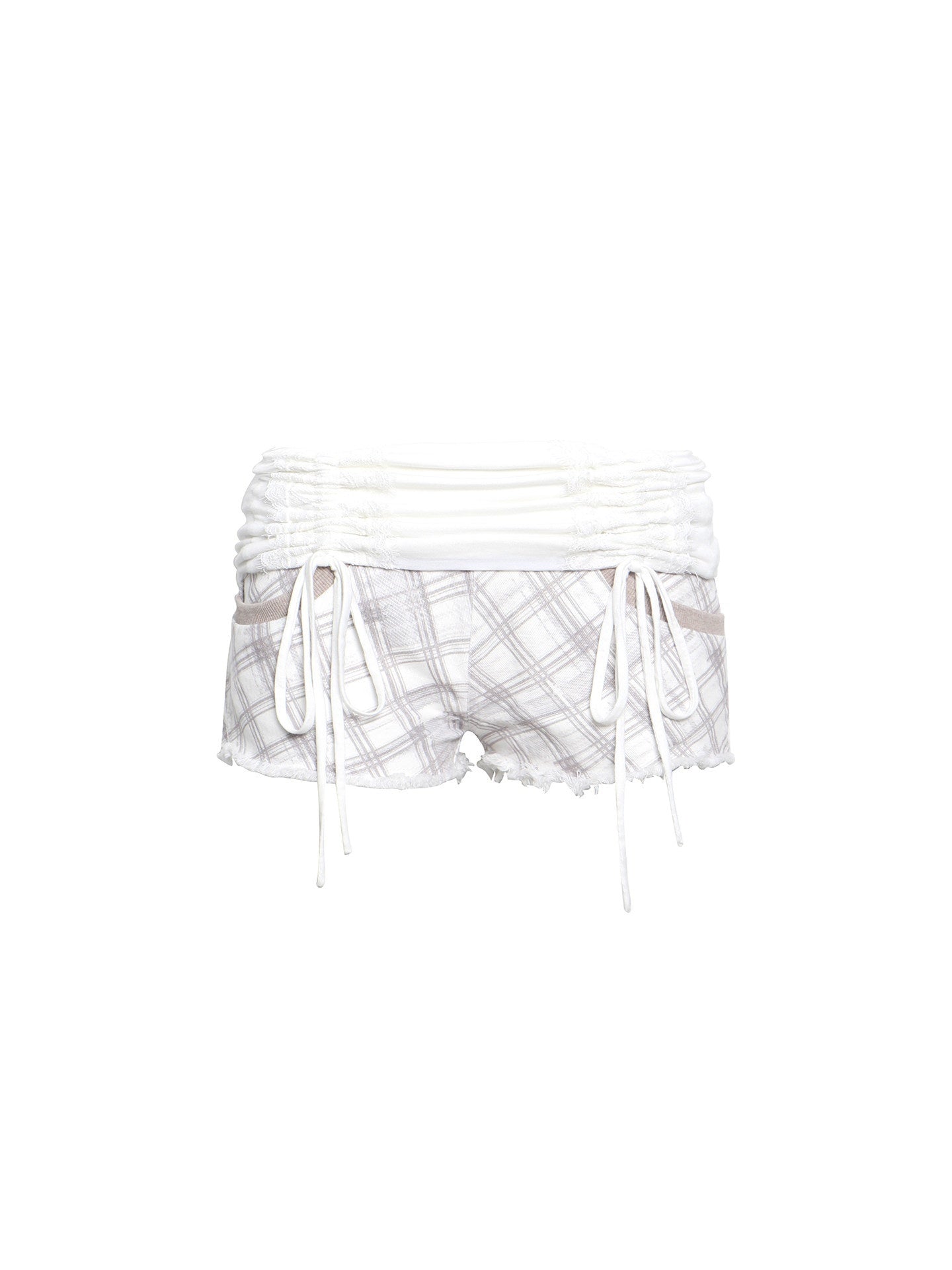 Flowers_Birds_Market_Khaki_Plaid_Knitted_Splice_Waistband_Drawstring_Women&