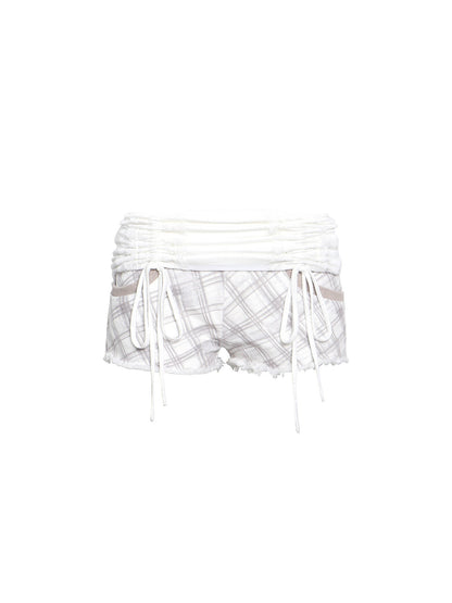 Flowers_Birds_Market_Khaki_Plaid_Knitted_Splice_Waistband_Drawstring_Women&