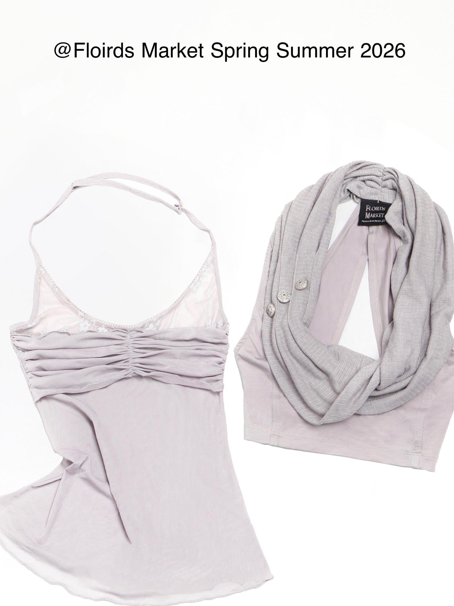 Flowers Birds Market Light Lavender Gray Detachable Cowl Neck Women&