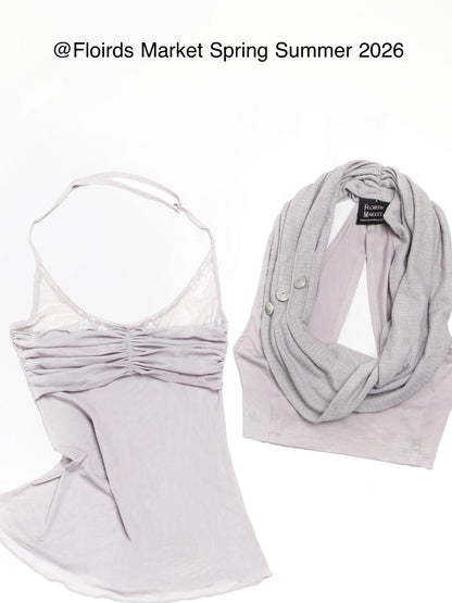 Flowers Birds Market Light Lavender Gray Detachable Cowl Neck Women&