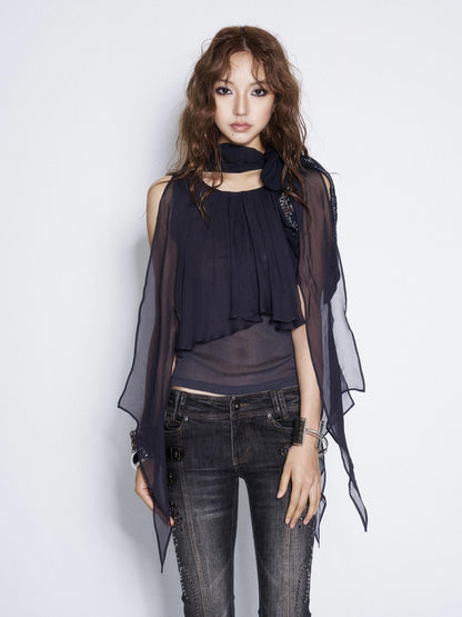 Flowers Birds Market Mesh Ribbon Embroidered Sequin Beaded Square Neck Women&