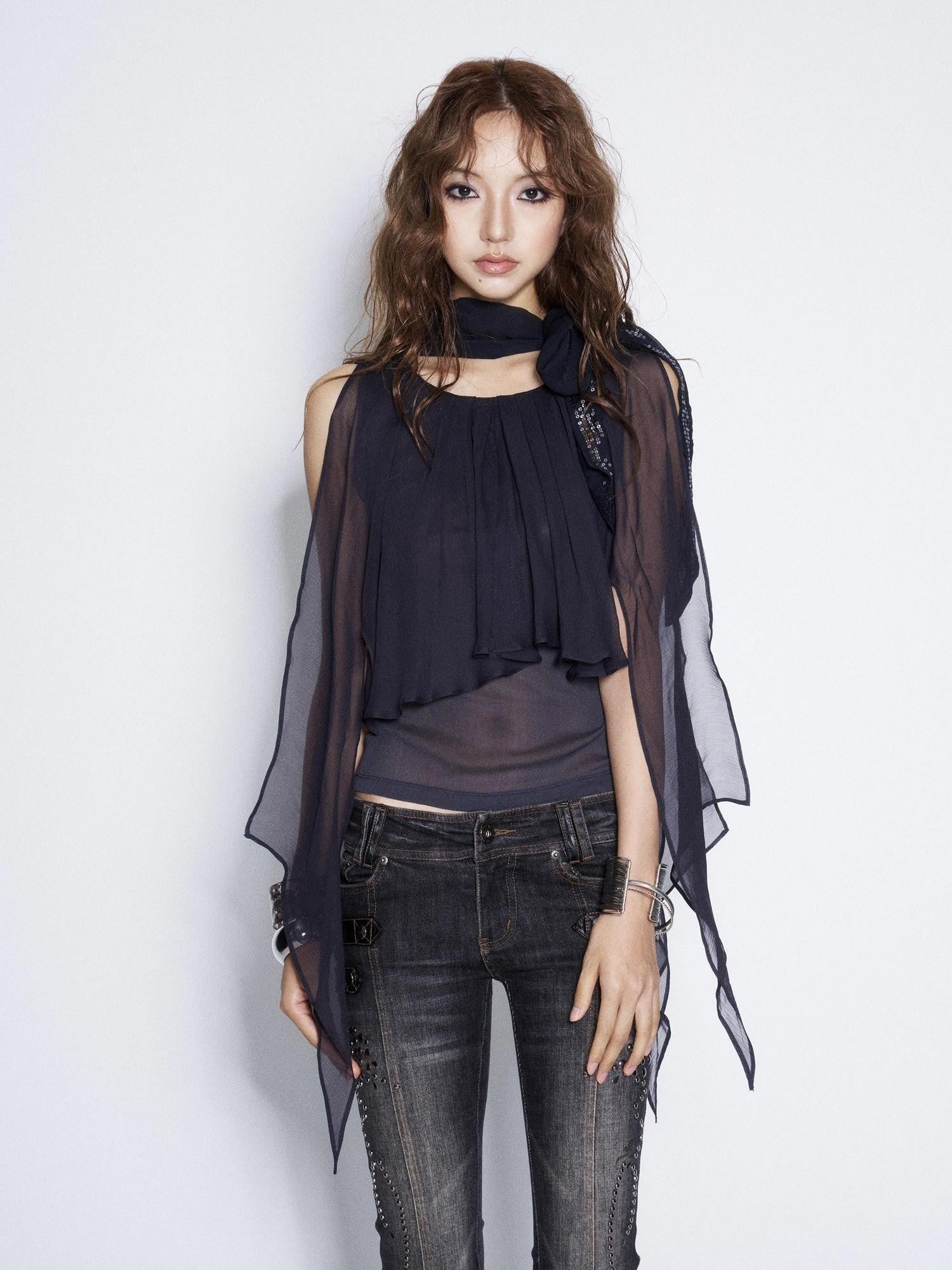 Flowers Birds Market Mesh Ribbon Embroidered Sequin Beaded Square Neck Women&