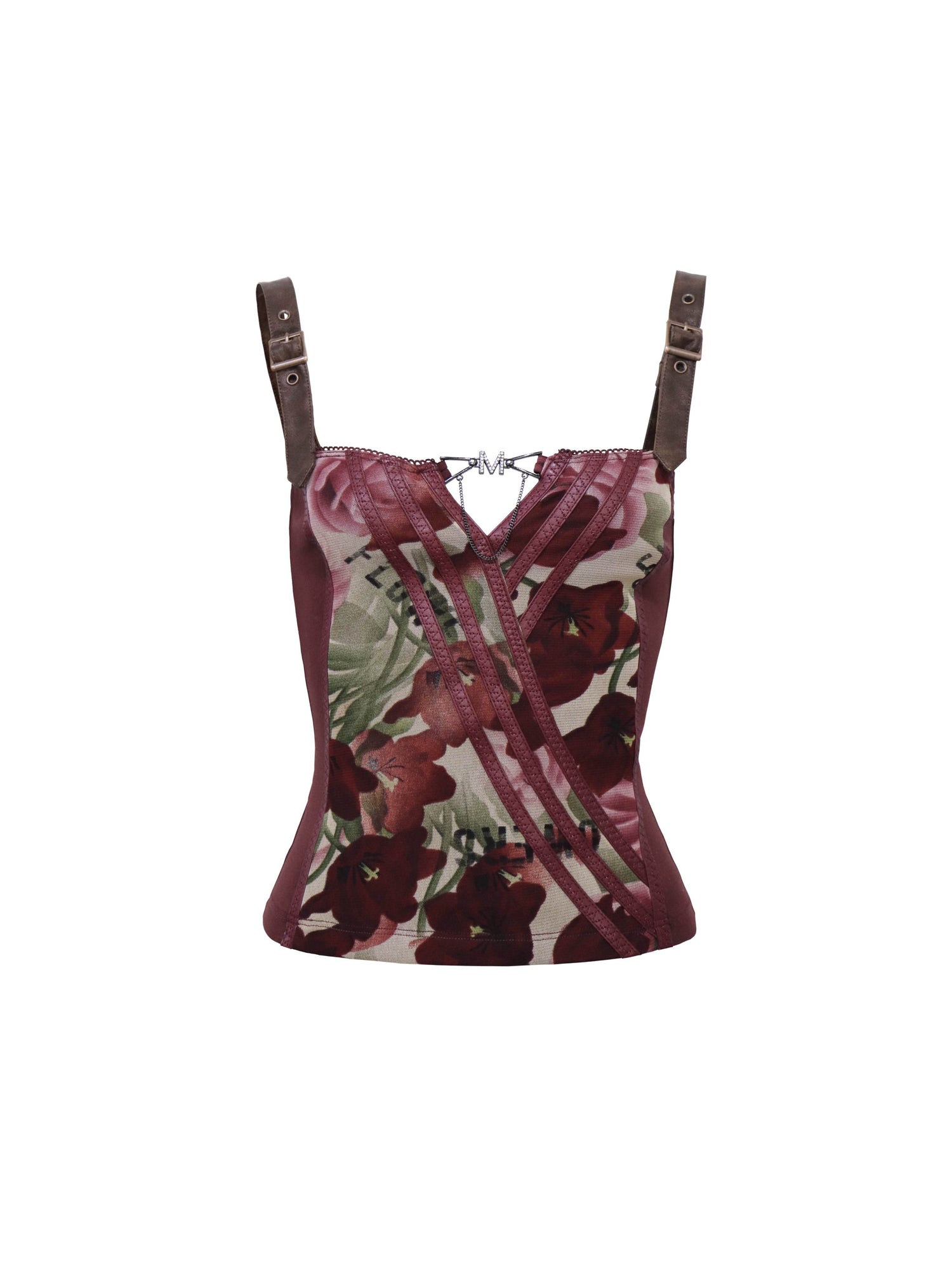 Flowers_Birds_Market_Wine_Red_Floral_Print_Leather_Splice_Zip_Slim_Fit_Women&
