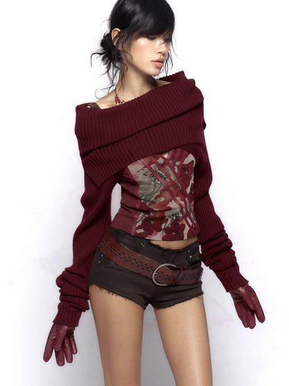 Flowers Birds Market Wine Red Floral Print Leather Splice Zip Slim Fit Women&