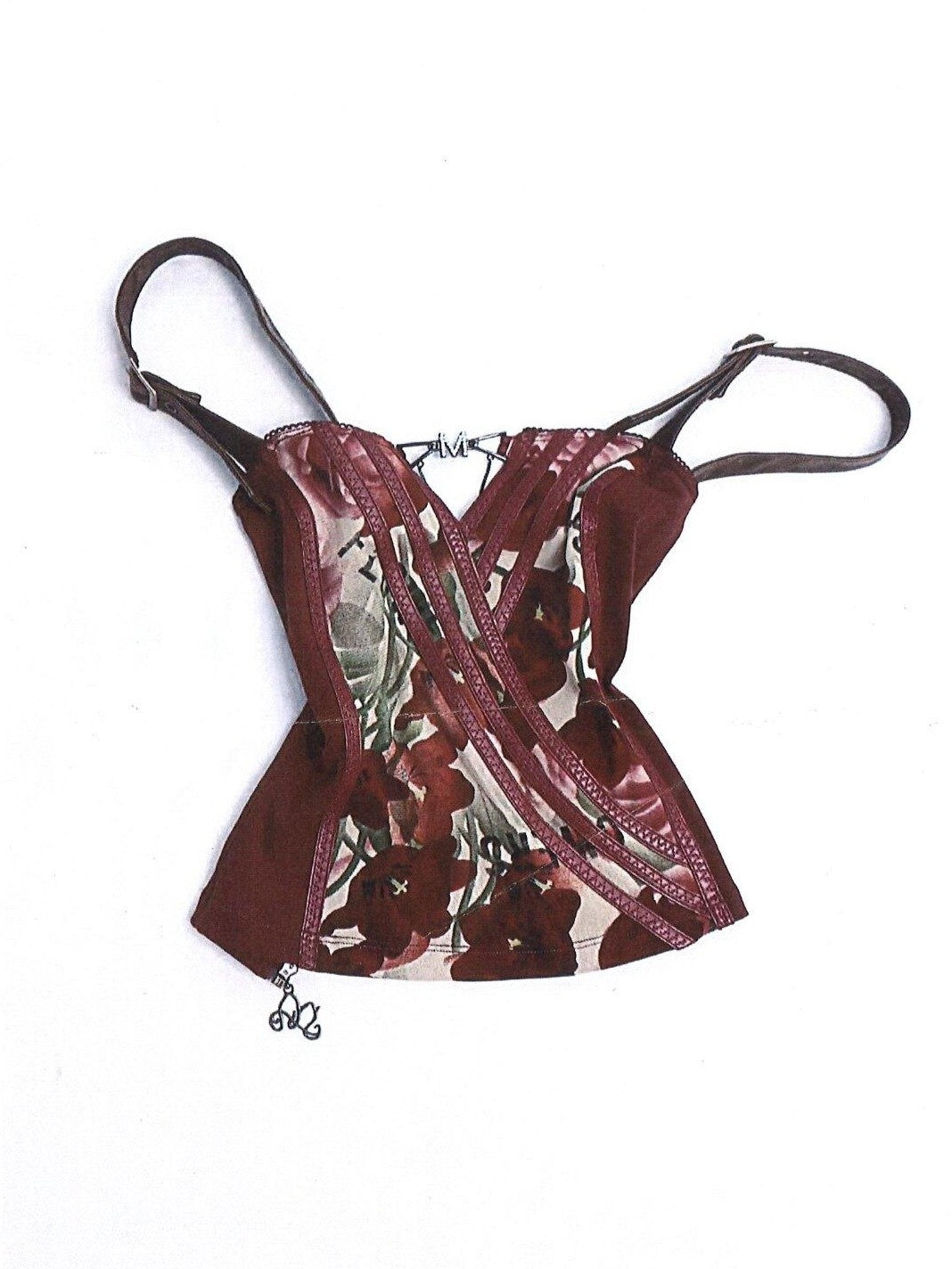 Flowers Birds Market Wine Red Floral Print Leather Splice Zip Slim Fit Women&