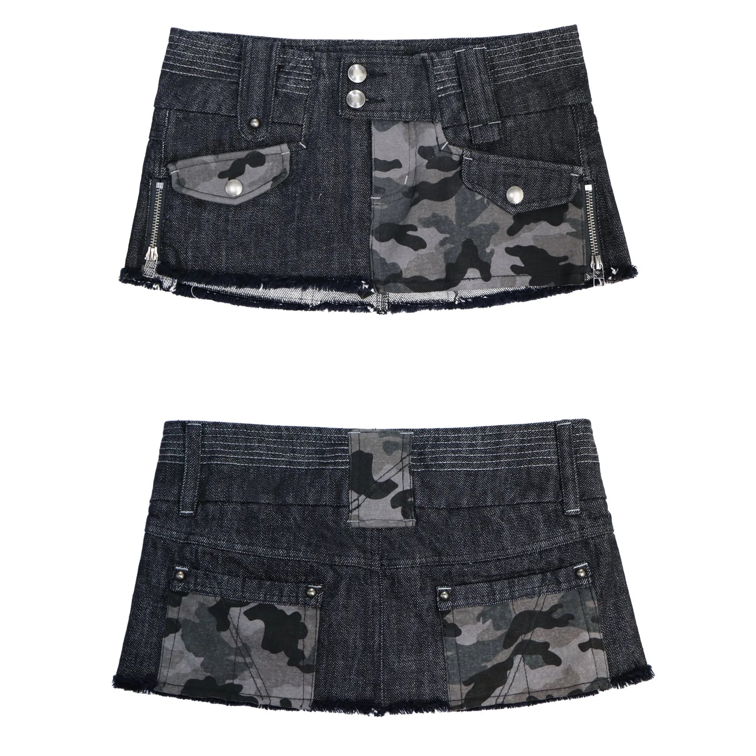 Flowers_birds_Market_100_Percent_Cotton_Camo_Patchwork_Raw_Hem_Low_Rise_Slim_Fit_Vintage_Mini_Skirt_MISSTT