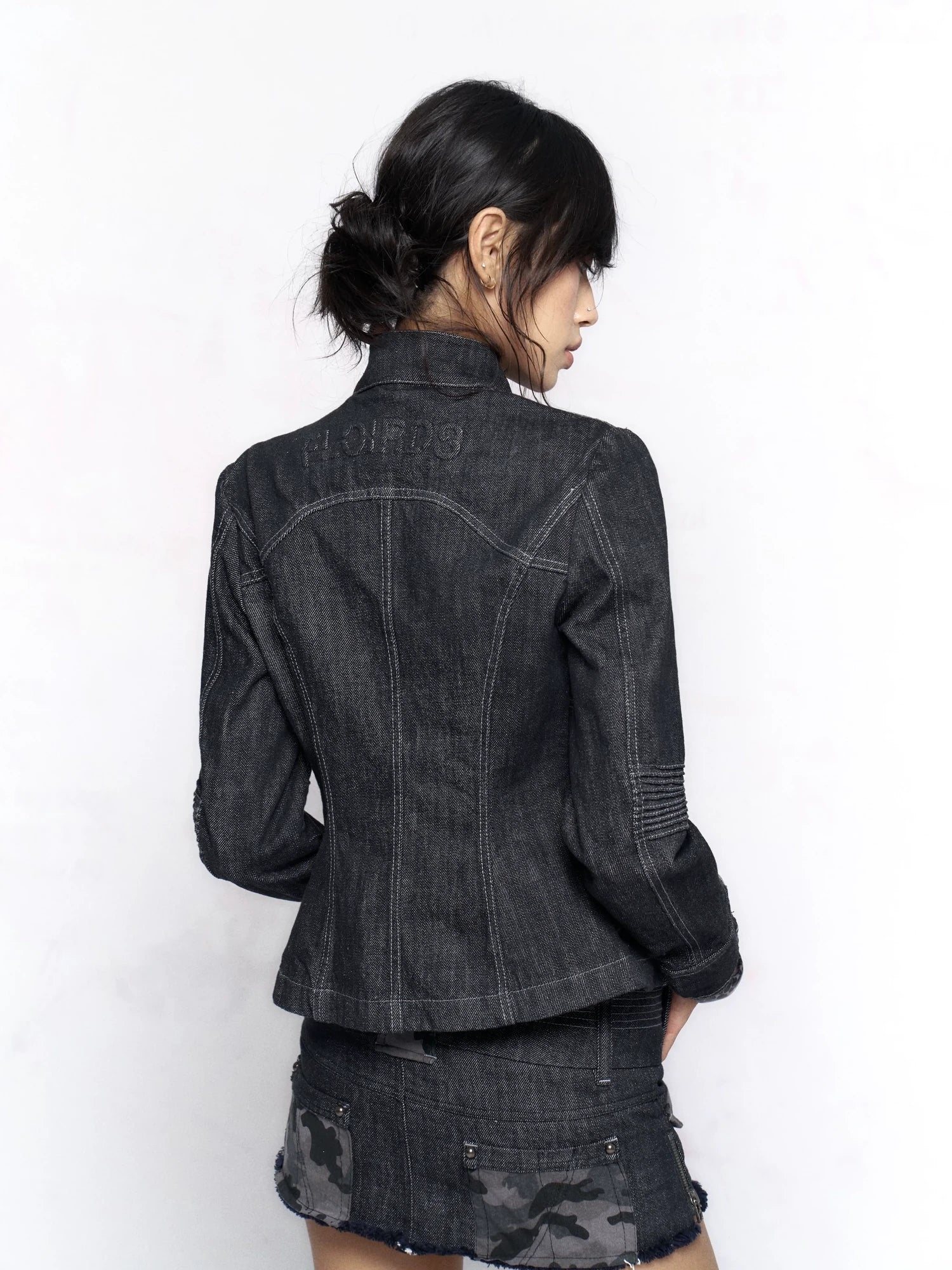 Flowers birds Market 100 Percent Cotton Camo Patchwork Raw Hem Low Rise Slim Fit Vintage Mini Skirt