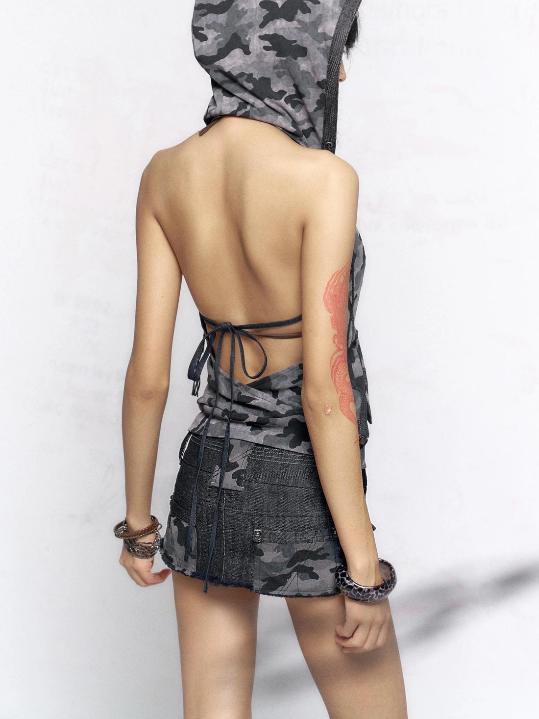 Flowers birds Market 100 Percent Cotton Camo Patchwork Raw Hem Low Rise Slim Fit Vintage Mini Skirt