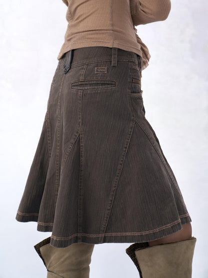 Flowers birds Market 100 Percent Cotton Low Waist Denim Pleated A Line Citywalk Midi Skirts