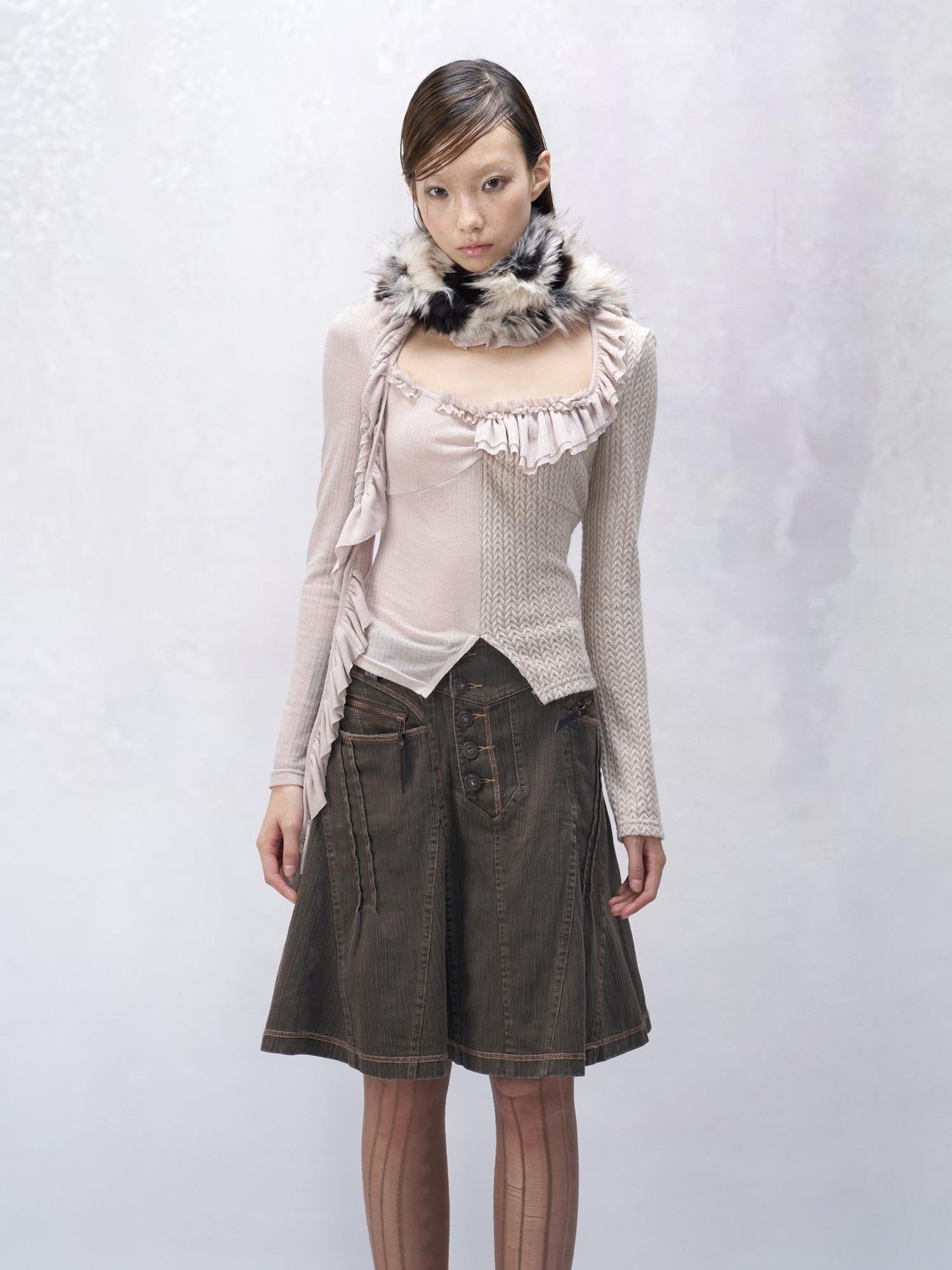 Flowers birds Market 100 Percent Cotton Low Waist Denim Pleated A Line Citywalk Midi Skirts