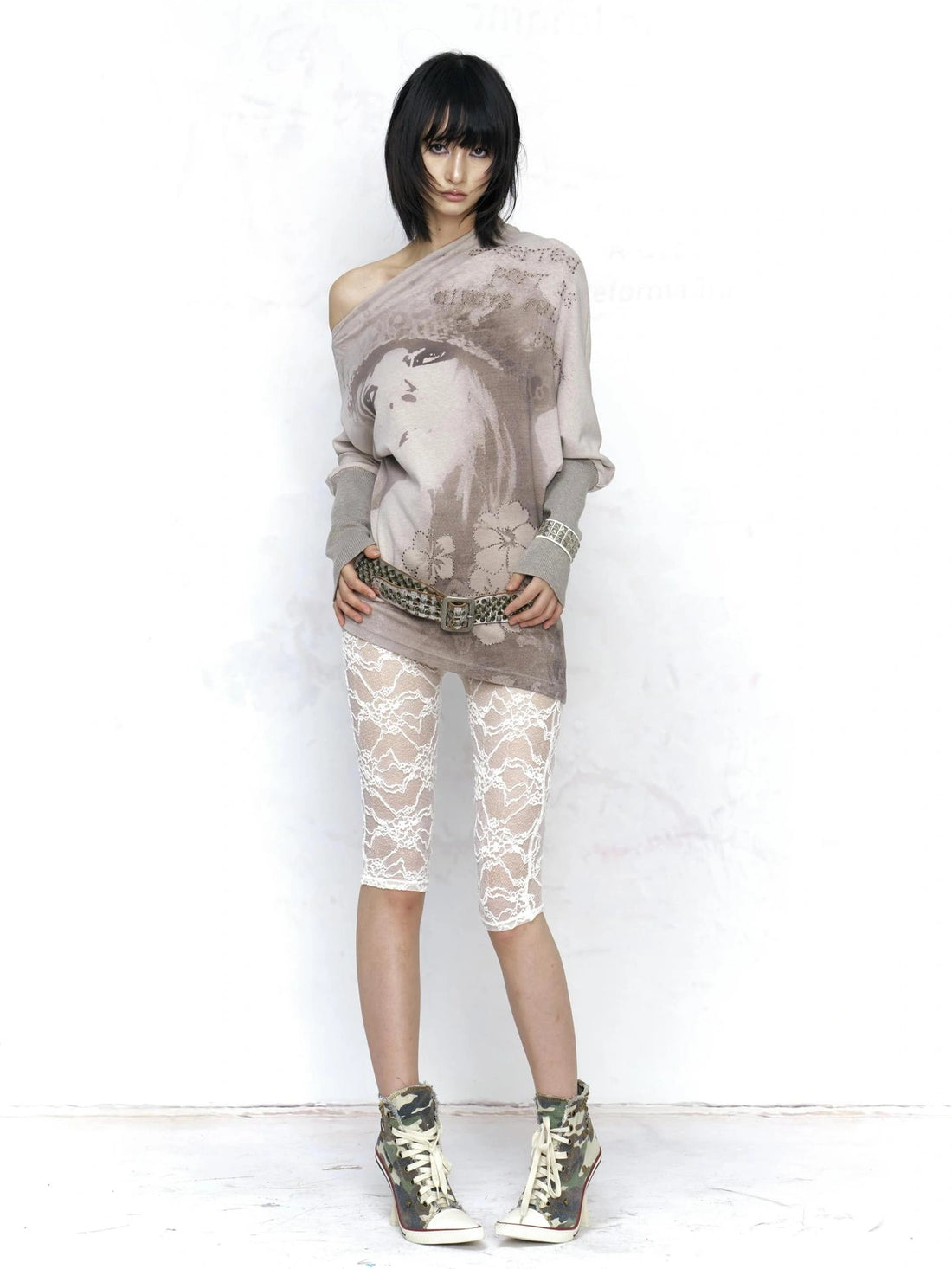 Flowers birds Market All Cotton Warm Gray Rhinestone Floral Graphic Batwing Long Sleeve Women T-Shirt