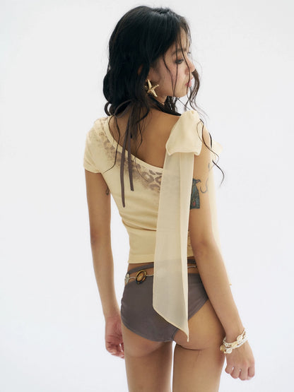 Flowers birds Market Animal Graphic Cropped Fitted Sleeveless Women Stretch Cotton Yellow T-Shirt