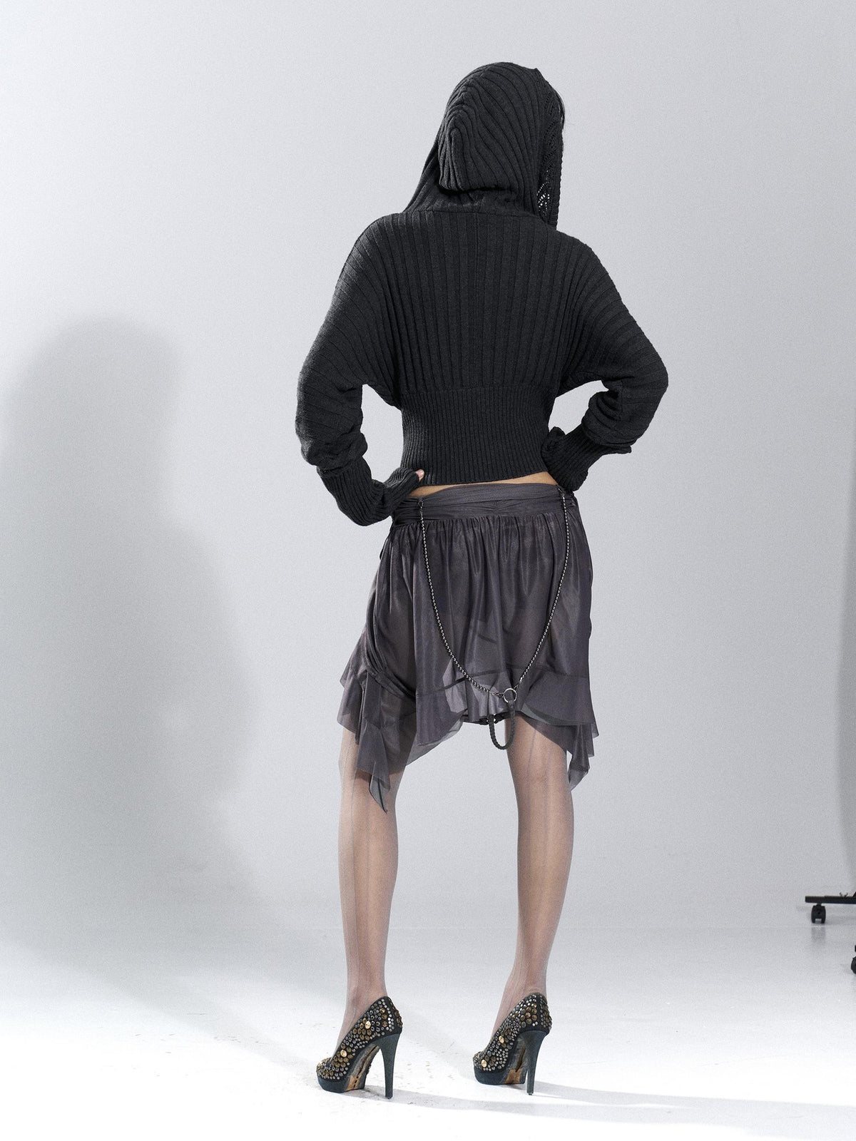 Flowers birds Market Asymmetric Hem Knit Mesh Paneled Women&