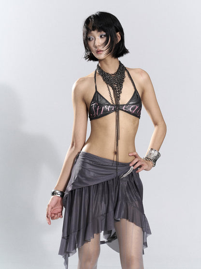 Flowers birds Market Asymmetric Hem Knit Mesh Paneled Women&