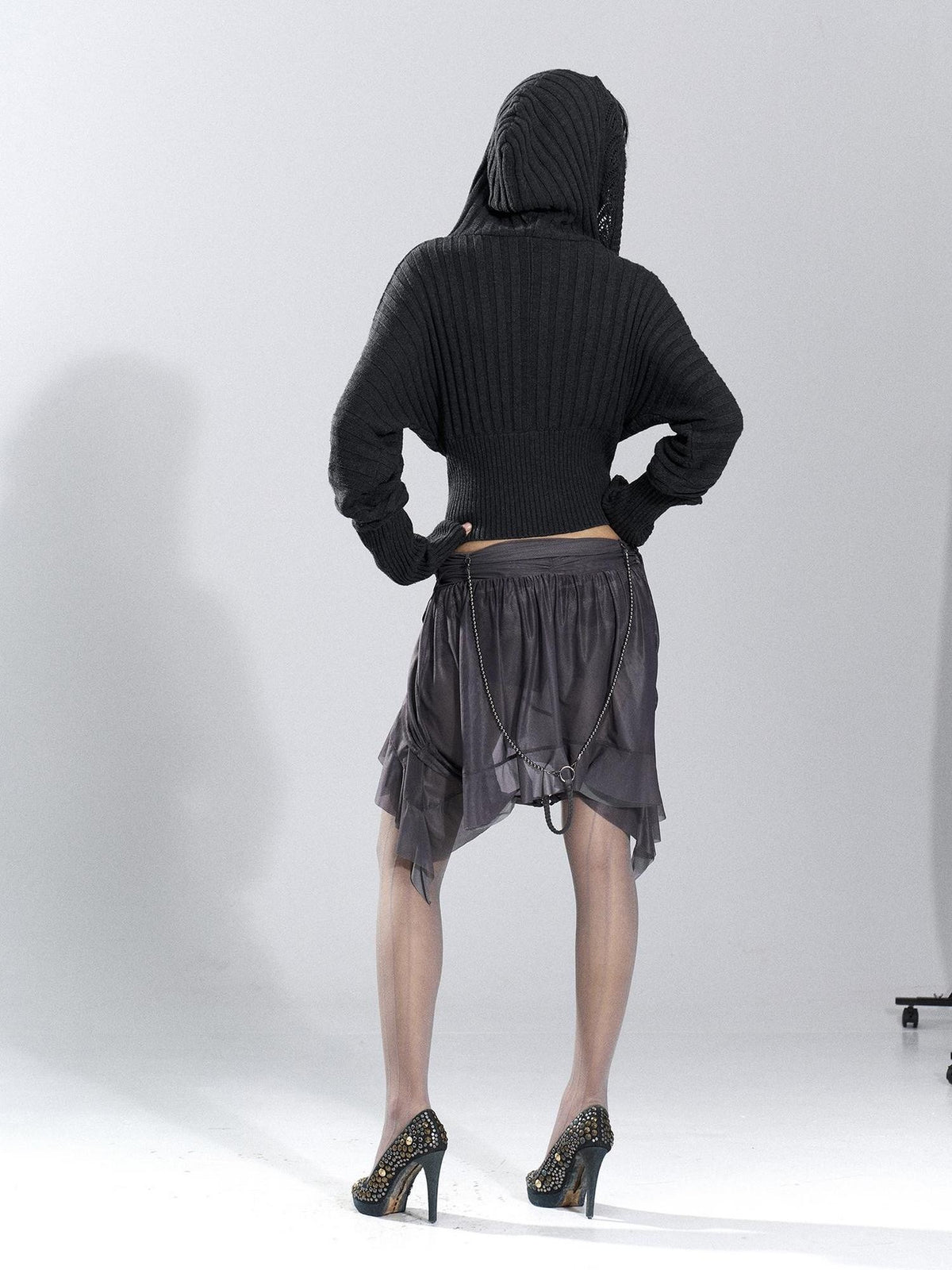 Flowers birds Market Asymmetric Hem Knit Mesh Paneled Women&