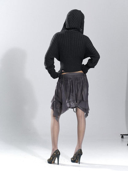 Flowers birds Market Asymmetric Hem Knit Mesh Paneled Women&