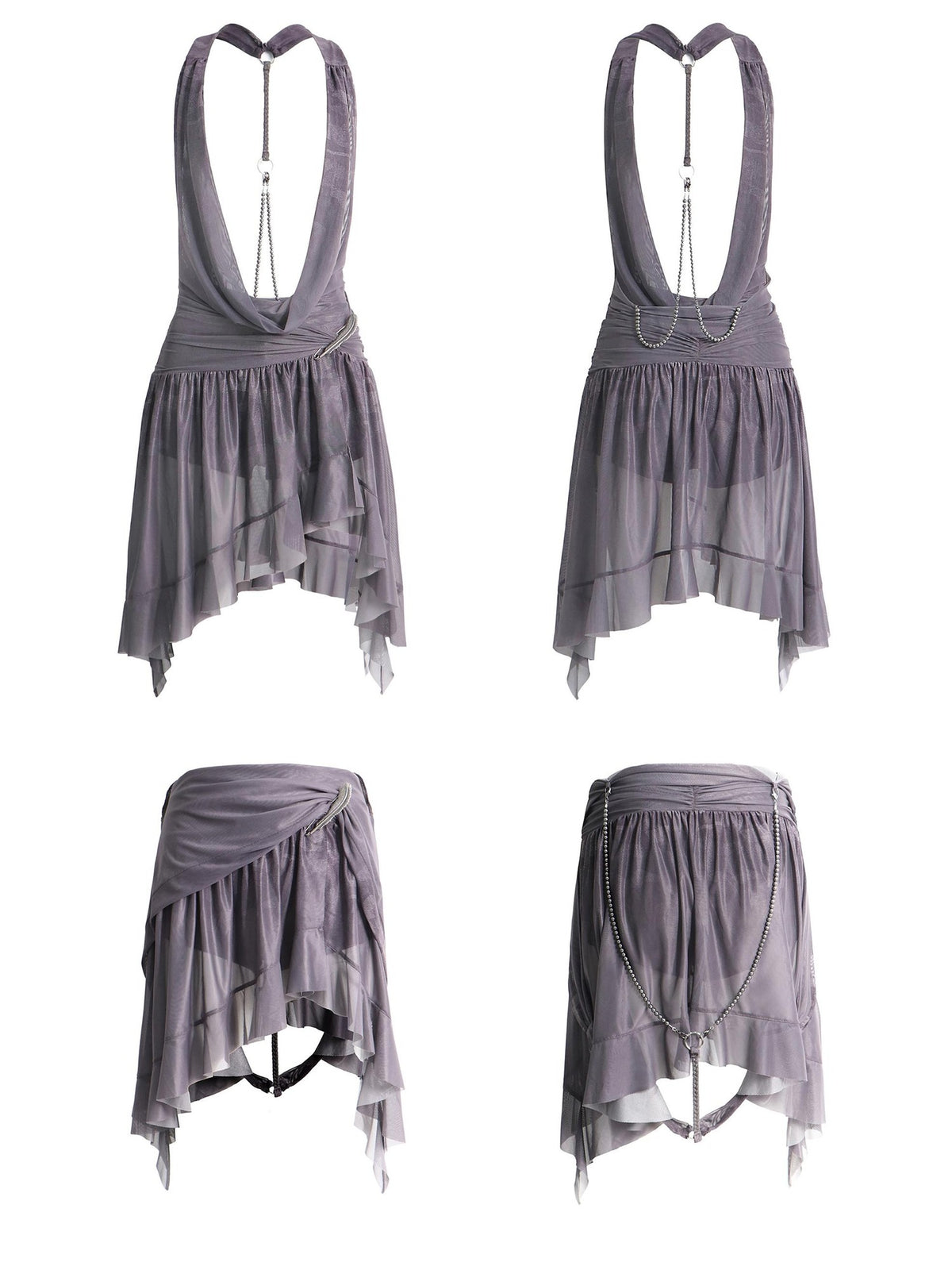 Flowers birds Market Asymmetric Hem Knit Mesh Paneled Women&