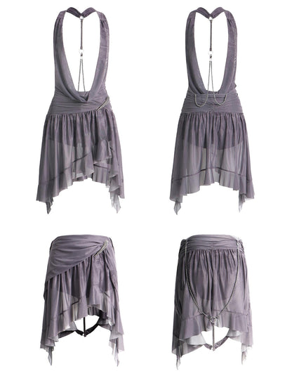 Flowers birds Market Asymmetric Hem Knit Mesh Paneled Women&