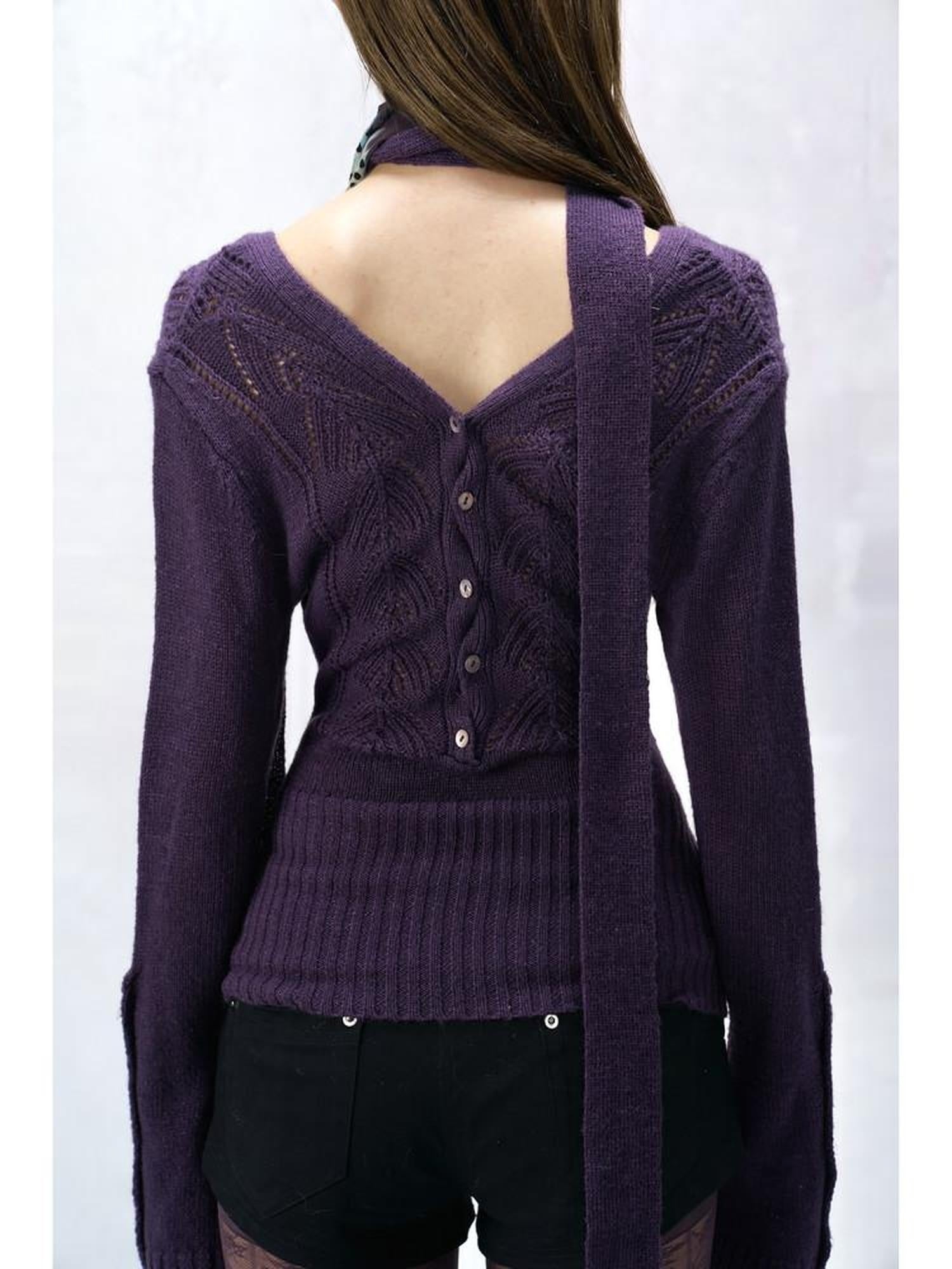Flowers birds Market Backless V-neck Casual Fitted Women Striped Cotton Knit Long Sleeve Sweaters
