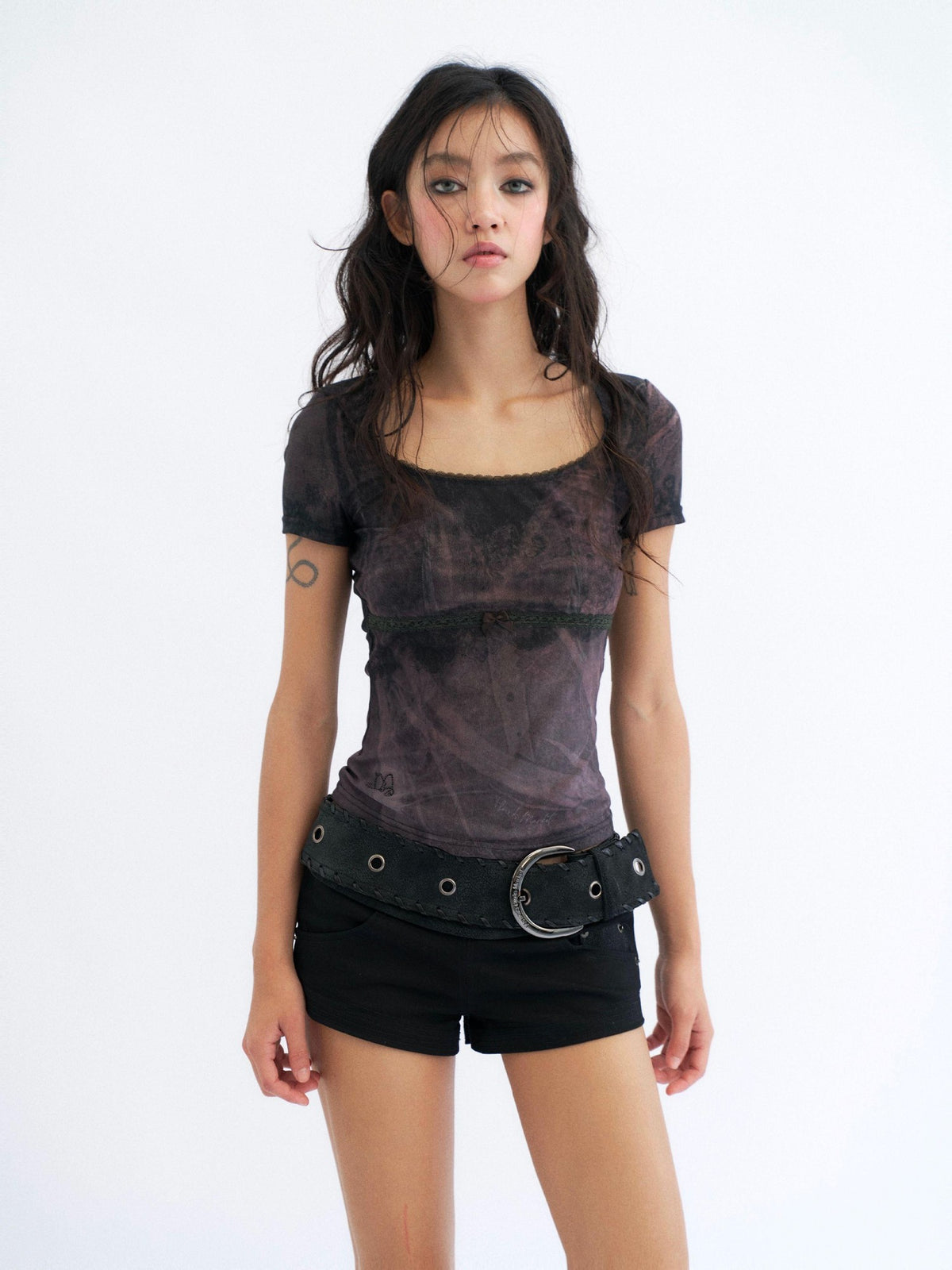 Flowers birds Market Black Butterfly Print Mesh Lace Patchwork Women&
