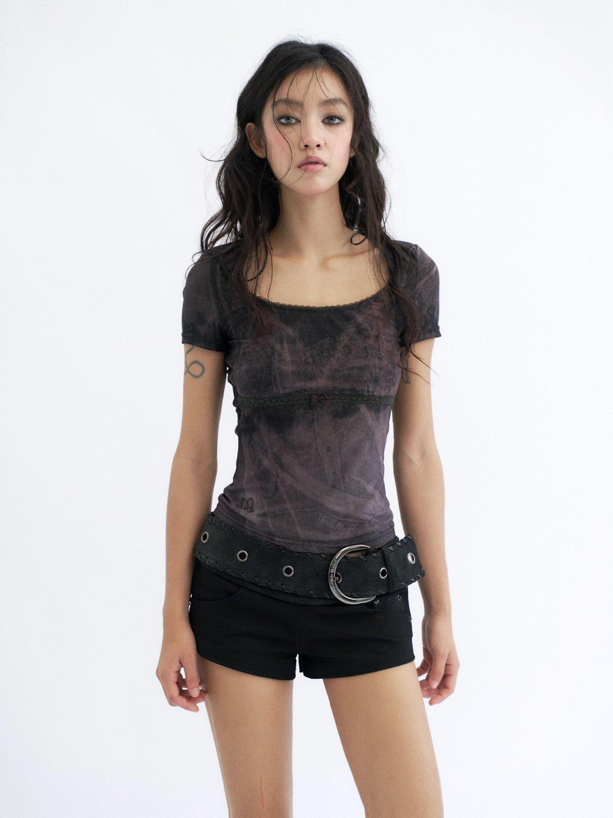 Flowers birds Market Black Butterfly Print Mesh Lace Patchwork Women&