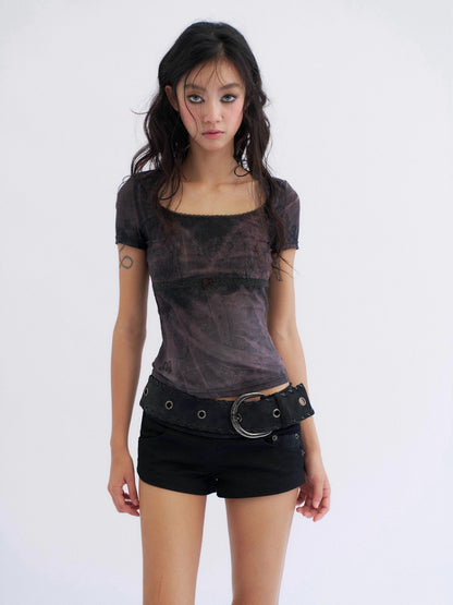 Flowers birds Market Black Butterfly Print Mesh Lace Patchwork Women&
