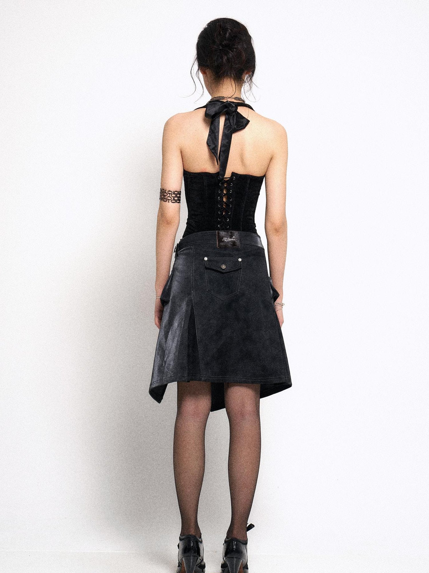 Flowers birds Market Black Lace Knit Corset Bustier Top With Detachable Straps