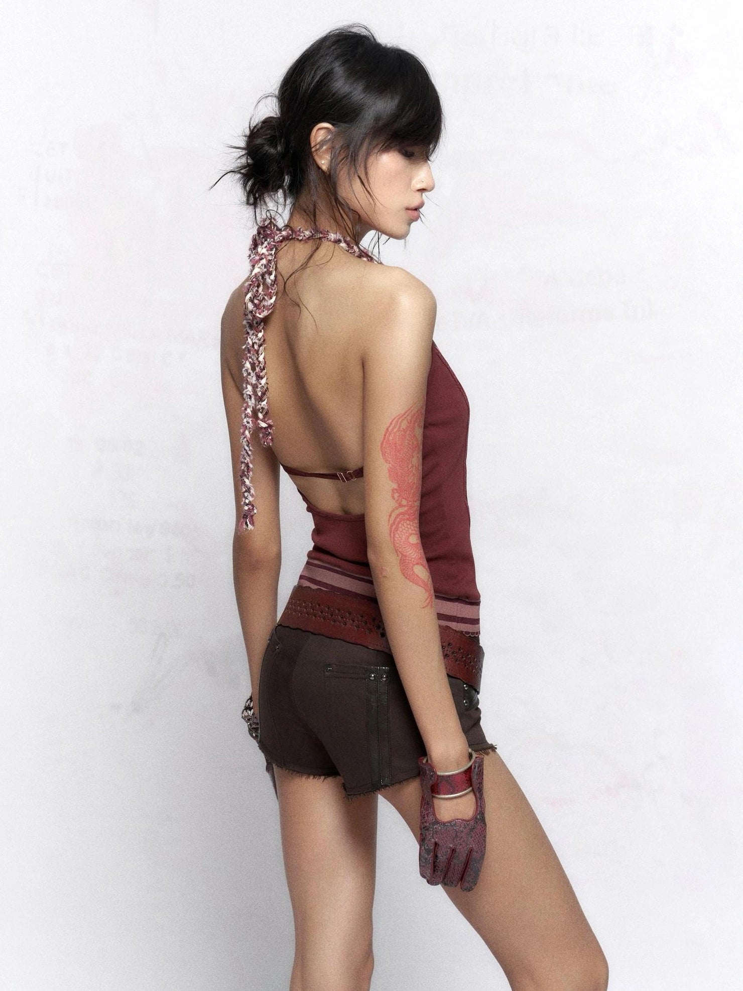 Flowers birds Market Built In Bra Halter Neck Floral Print Original Design Women Burgundy Tank Top