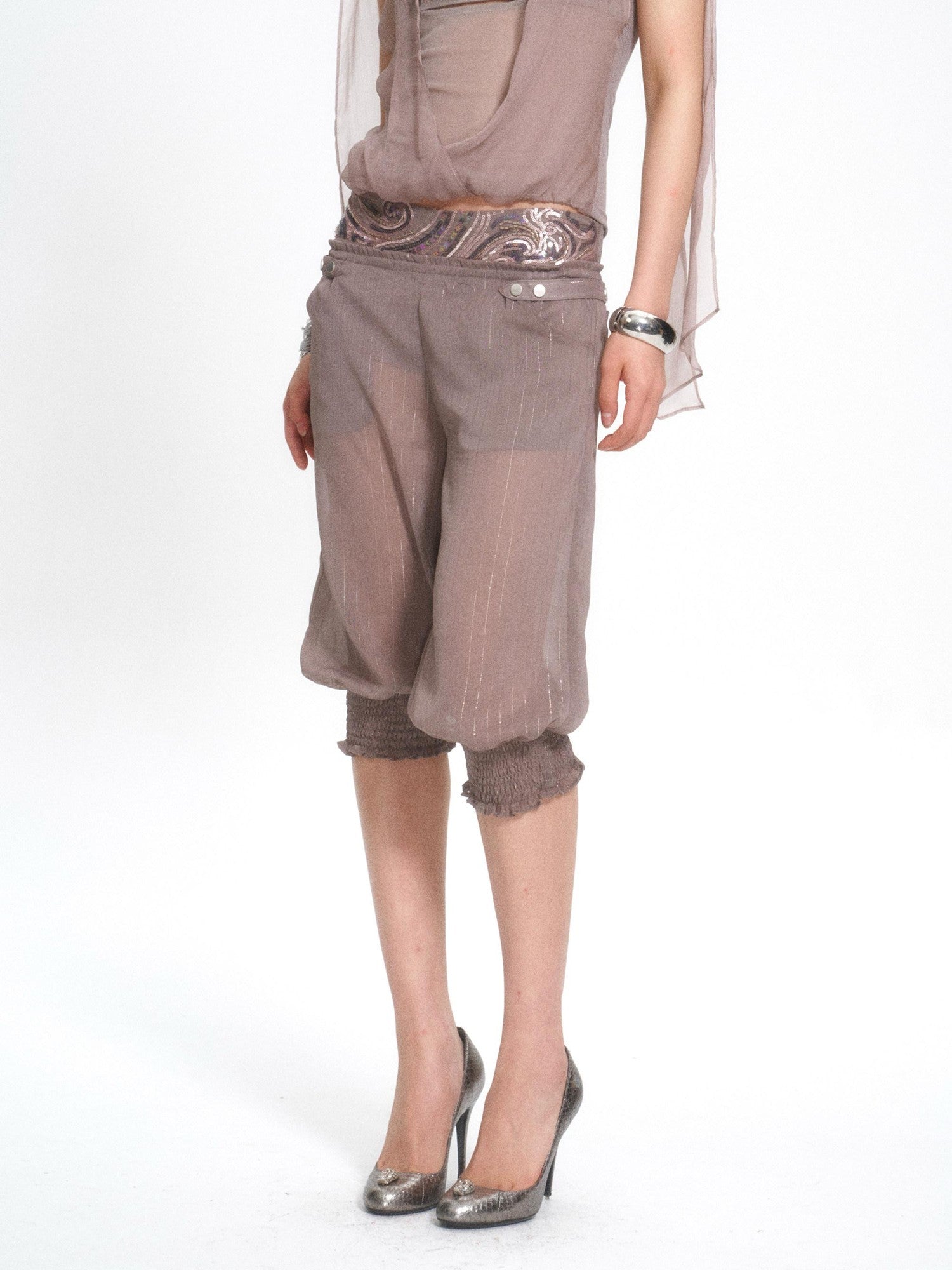 Flowers birds Market Chiffon Detachable Beaded Splice Cropped Women&