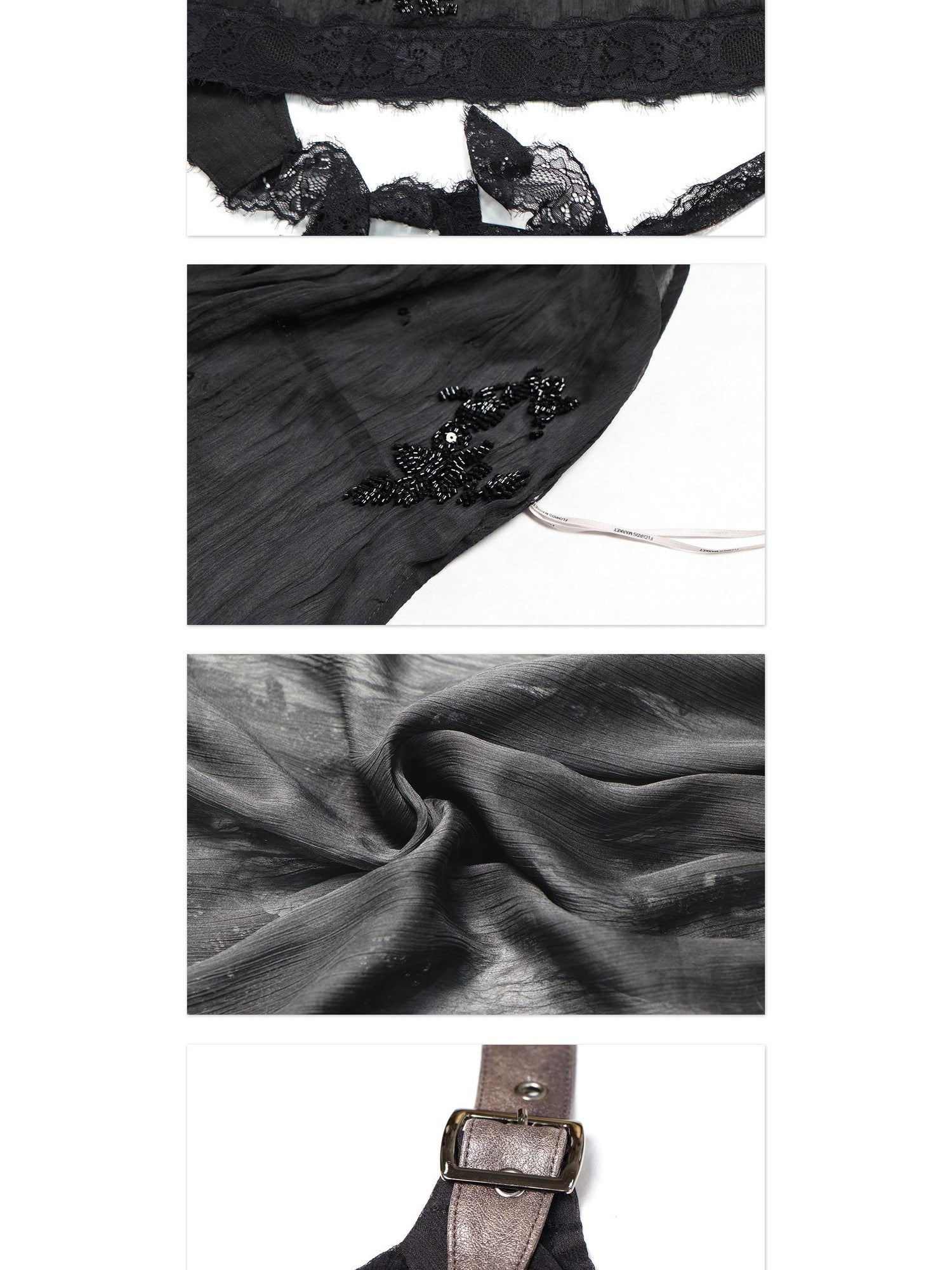 Flowers birds Market Chiffon Patchwork Lace Embroidered Beaded Tie Back Women&