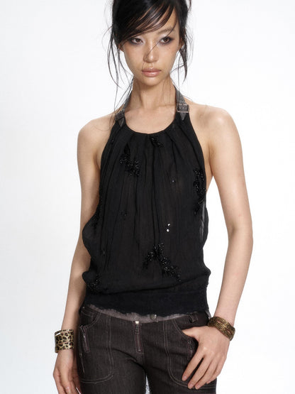 Flowers birds Market Chiffon Patchwork Lace Embroidered Beaded Tie Back Women&